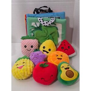 Sassy Baby Plush Sensory Book & Fruit Plush Toy Set Soft Baby Activity Toys